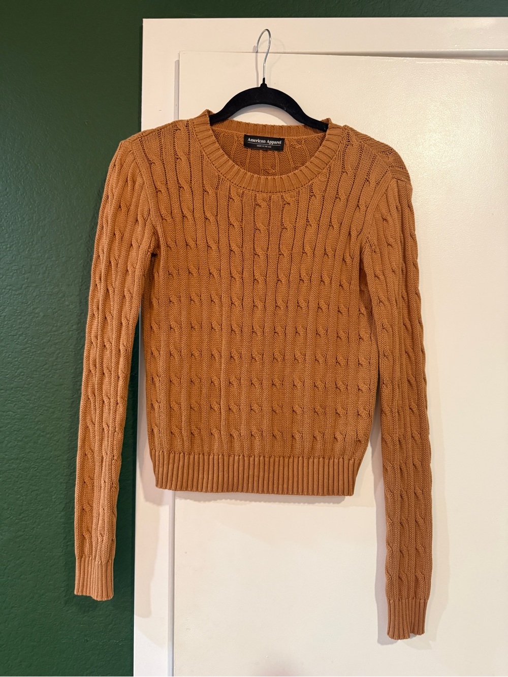American Apparel Cable Knit Crewneck Sweater - Camel Brown